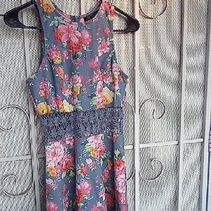 Love Culture Cotton Linen Floral Summer Dress With Long Zipper.